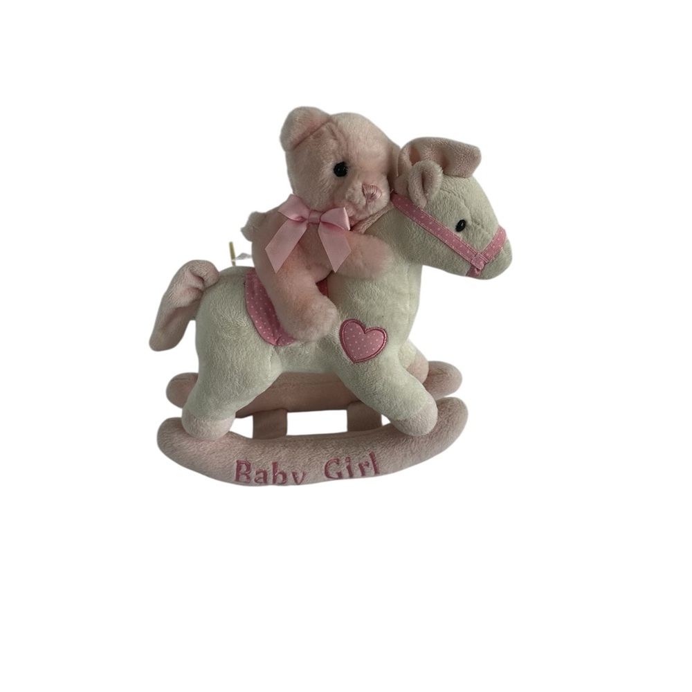 Aurora Baby Pink Teddy Rocking Horse, ( Music Box Not working) Cottagecore Decor